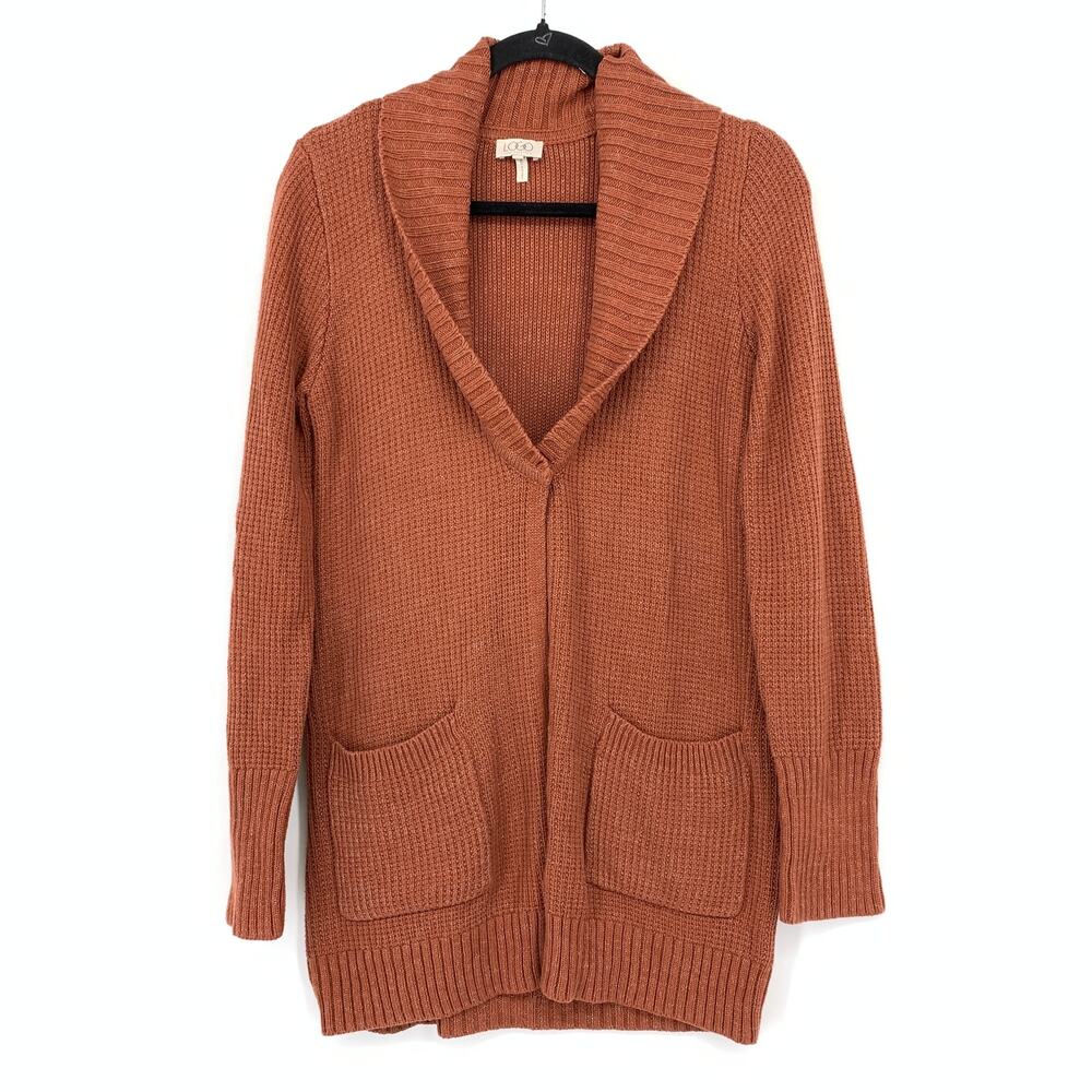 Logo By Lori Goldstein Womens Size XS Cotton Blend Cardigan Rust Brown